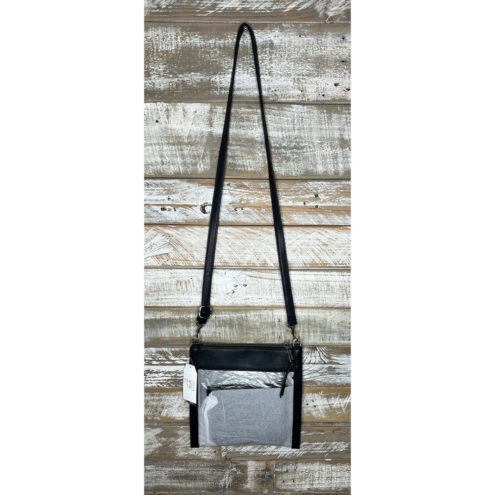 Time and Tru black leather stadium friendly shoulder bag black